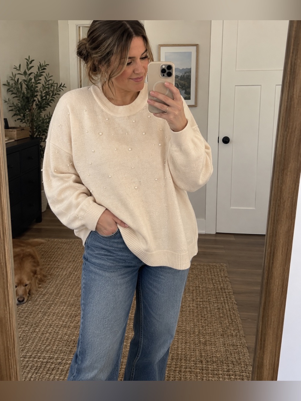 Arula Size A Cream Pearl Embellished Sweater Discontinued Plus Size